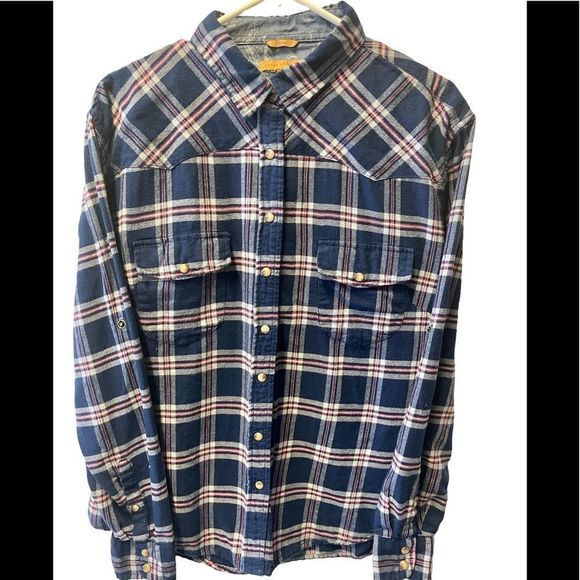 JACK’S girlfriend, long sleeve button up, plaid, pearl snaps, size extra large - Picture 1 of 3